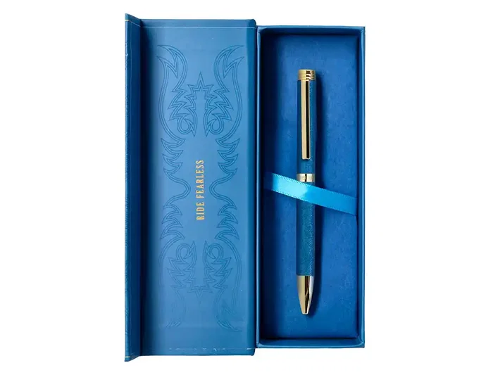 Belius Wild West Bolígrafo Aluminio Azul Marino Dorado Tinta Azul Caja Diseño