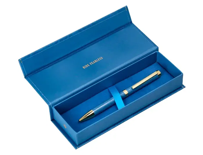 Belius Wild West Bolígrafo Aluminio Azul Marino Dorado Tinta Azul Caja Diseño