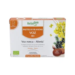 Herbalgem Pastillas para la Voz - Gominolas Suaves Bio 24g - Con Erísimo, Erizo y Miel - Para Ronquera y Cuidar la Garganta