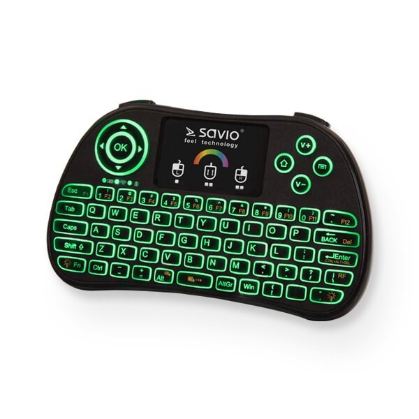 Savio KW-03 Teclado Inalámbrico Mini Retroiluminado RGB para TV Box Smart TV Consola PC Layout Polaco