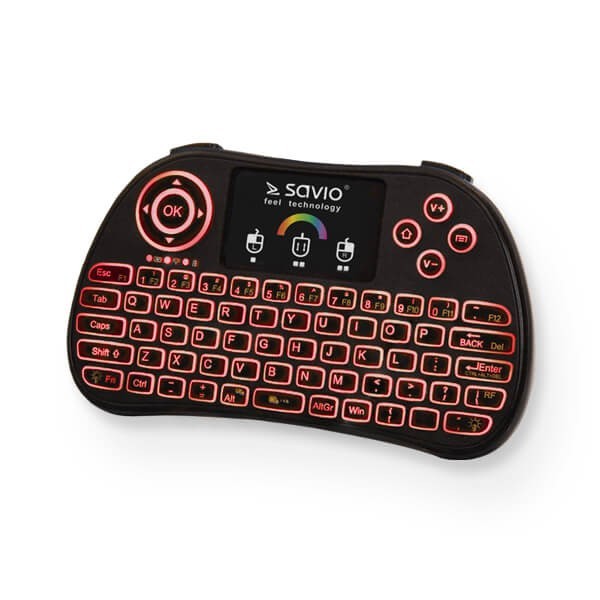 Savio KW-03 Teclado Inalámbrico Mini Retroiluminado RGB para TV Box Smart TV Consola PC Layout Polaco