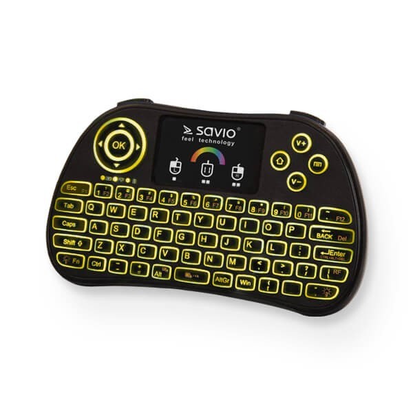 Savio KW-03 Teclado Inalámbrico Mini Retroiluminado RGB para TV Box Smart TV Consola PC Layout Polaco