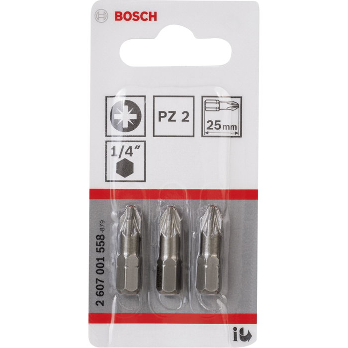 Bosch Juego de 3 Puntas de Destornillador PZ2 25 mm Bosch Juego de 3 Puntas de Destornillador PZ2 25 mm