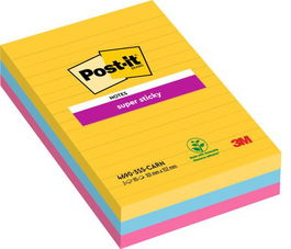 Taco Notas Post-It 4690 Super Sticky 101X152 Colores Rio De Janeiro Con Lineas Pack De 3