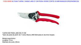 ALTUNA Tijera de Poda de Una Mano J465 Verde 21 cm