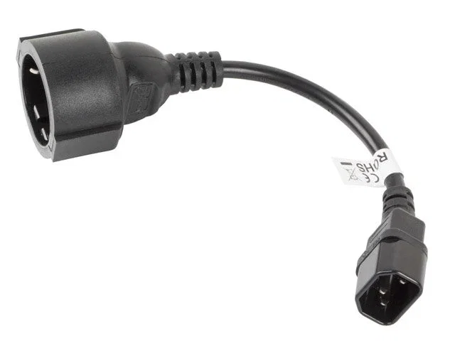 Lanberg CA-C14E-10CC-0018-BK Cable de Alimentación IEC C14 Macho a Conector Hembra, 0.18m, Negro, Certificado VDE