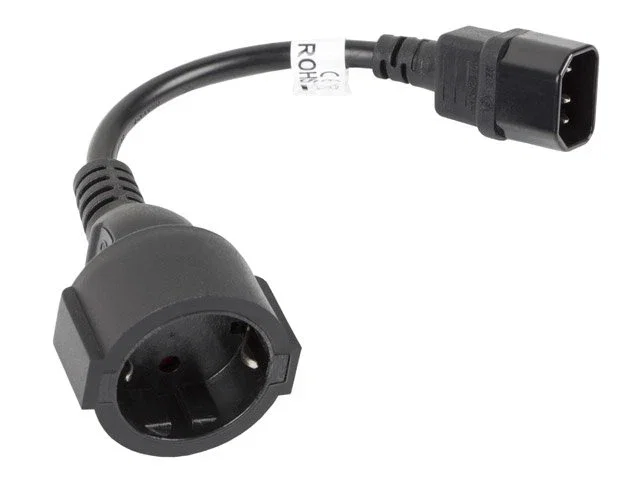 Lanberg CA-C14E-10CC-0018-BK Cable de Alimentación IEC C14 Macho a Conector Hembra, 0.18m, Negro, Certificado VDE
