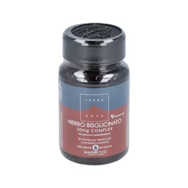 Terranova Hierro Bisglicinato 20 mg - 50 Cápsulas Vegetales - Complemento Alimenticio con Magnifood, Apto para Veganos - Contribuye a la Formación de Glóbulos Rojos