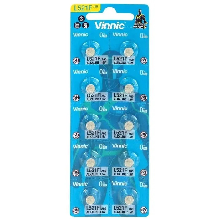 Vinnic 10 pilas alcalinas de botón Mini G1 / AG1 / LR60 / L621F en blíster