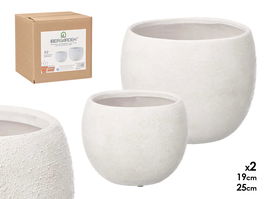 Ibergarden Set 2 Macetas Rugosa Blanca 19 cm y 25 cm Cerámica (Set de 2)