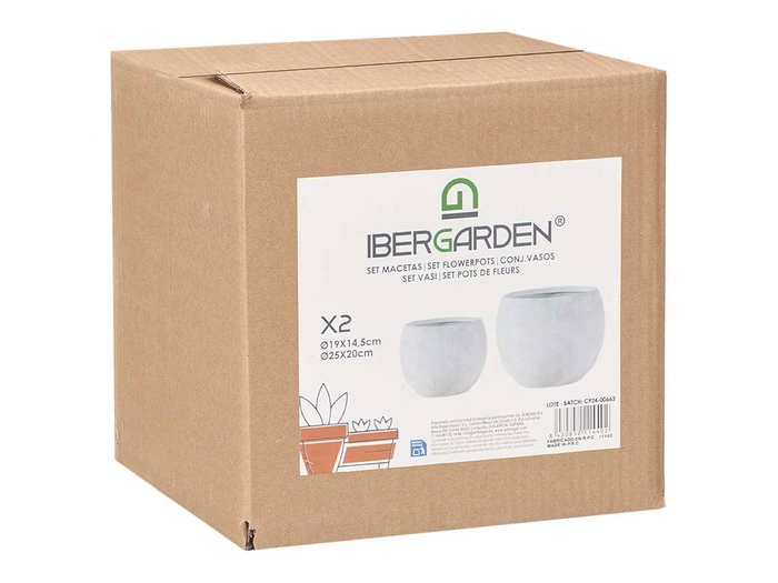 Ibergarden Set 2 Macetas Rugosa Blanca 19 cm y 25 cm Cerámica (Set de 2)