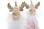 DKD Home Decor Figura Navidad Reno Lana Metal Blanco Rosa Palo Dorado 5.5 x 17.5 x 5.5 cm (6 Unidades)