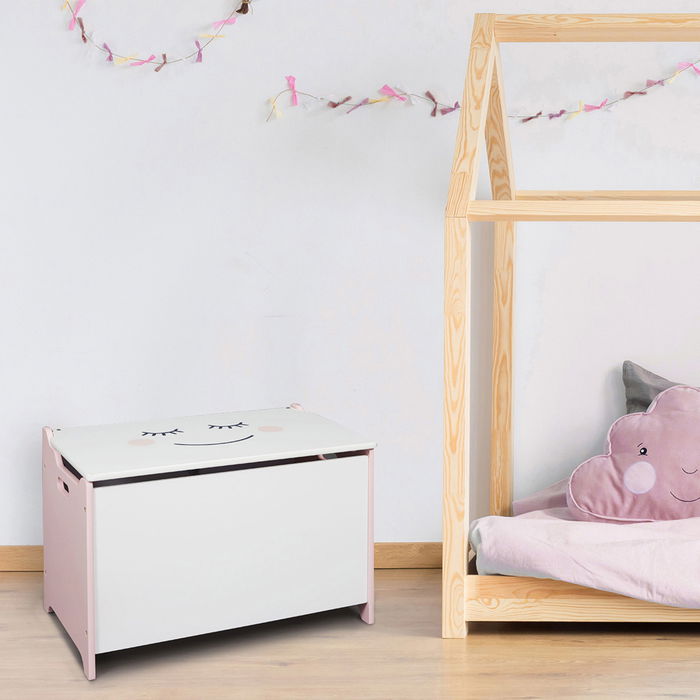 Home Deco Kids Baúl Luna 60x36,5x39 cm para Juguetes con Asas y Tapa Decorada Rosa