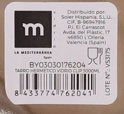 La Mediterranea Tarro Hermético Vidrio Clip 3000 ml (6 Unidades)