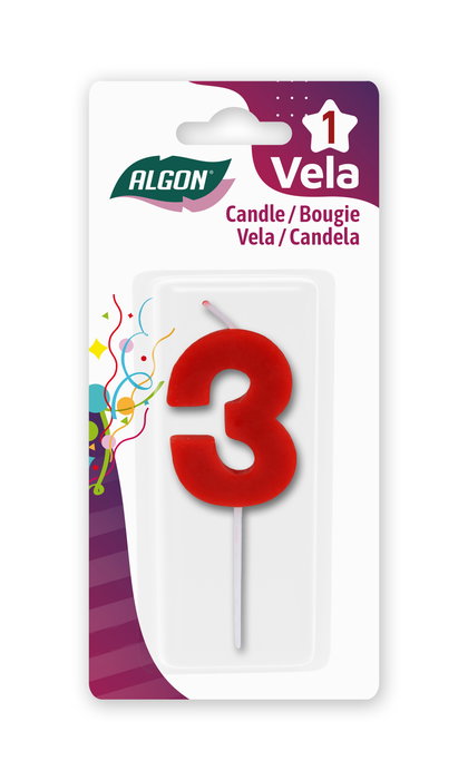 Algon Vela Roja N.3 - Medidas: 8.3 cm (36 Unidades)