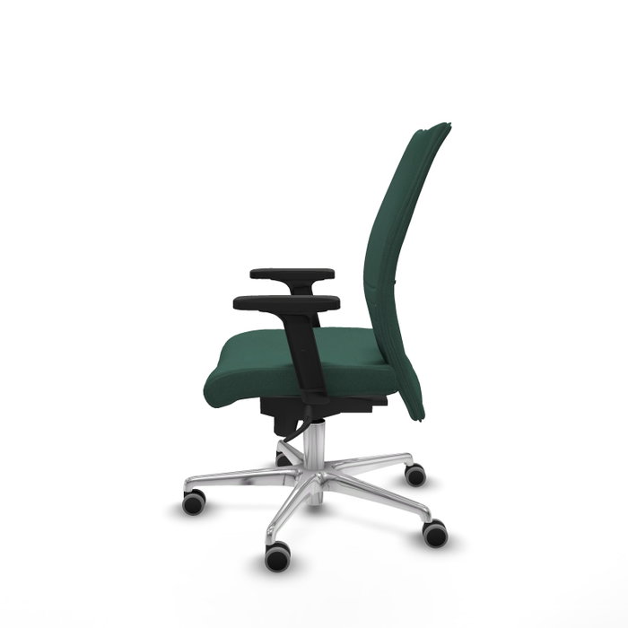 Silla Albacete confidente con mecanismo Sincro tapizada con Tela color Verde botella. Equipada con Base aluminio, Brazos 2D y Ruedas 65 mm parqué Silla Albacete confidente con mecanismo Sincro tapizada con Tela color Verde botella. Equipada con Base aluminio, Brazos 2D y Ruedas 65 mm parqué