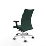 Silla Albacete confidente con mecanismo Sincro tapizada con Tela color Verde botella. Equipada con Base aluminio, Brazos 2D y Ruedas 65 mm parqué