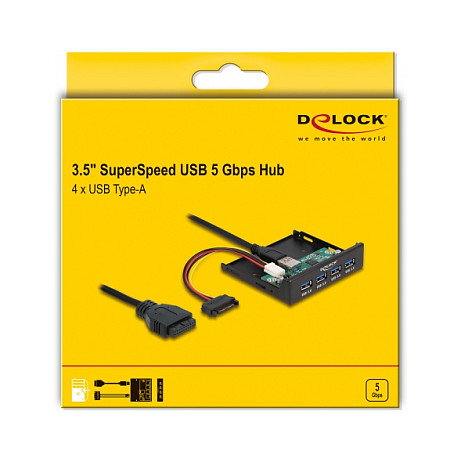 DeLOCK Hub de panel frontal de 3.5 pulgadas con 4 puertos USB 3.2 Gen 1 Tipo-A DeLOCK Hub de panel frontal de 3.5 pulgadas con 4 puertos USB 3.2 Gen 1 Tipo-A