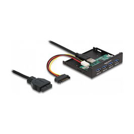 Delock 3.5" Interno USB 3.2 Gen 1 Hub 4 Puertos, 5 Gbit/s, VIA VL817, Panel E/S, Metal Negro