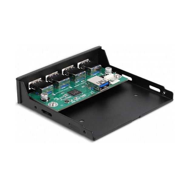 Delock 3.5" Interno USB 3.2 Gen 1 Hub 4 Puertos, 5 Gbit/s, VIA VL817, Panel E/S, Metal Negro