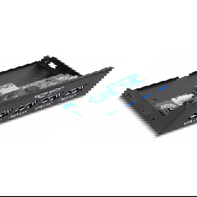 Delock 3.5" Interno USB 3.2 Gen 1 Hub 4 Puertos, 5 Gbit/s, VIA VL817, Panel E/S, Metal Negro