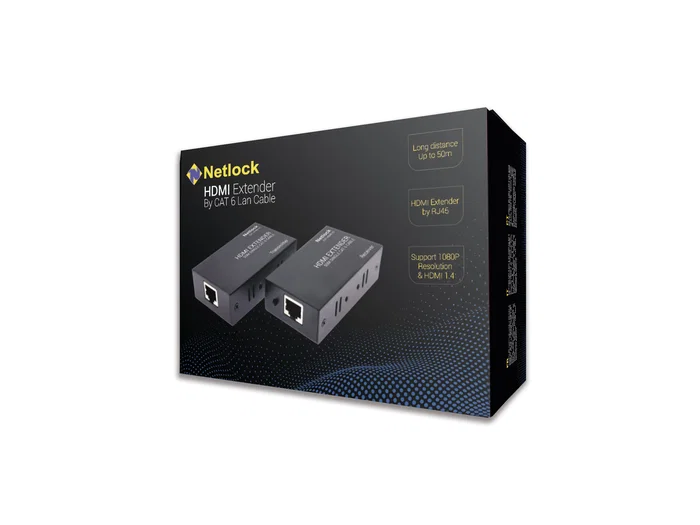Netlock EXT-HDMI-01 Extensor HDMI por RJ45 CAT.6 hasta 50m - 1920x1200 con Función EDID y Alimentadores Incluidos