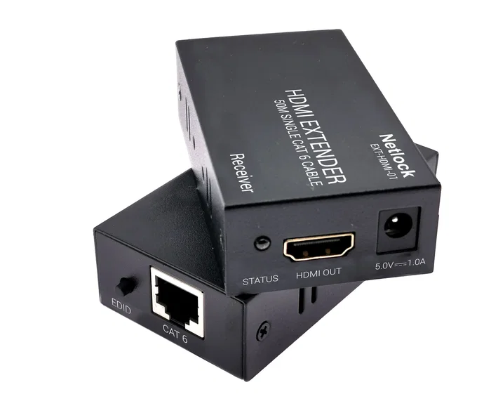 Netlock EXT-HDMI-01 Extensor HDMI por RJ45 CAT.6 hasta 50m - 1920x1200 con Función EDID y Alimentadores Incluidos