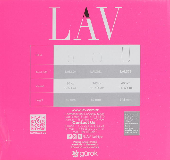 Lav Set 6 Vasos Alto 480 cc Colección Lal Medidas 6x8x14.6 cm (8 Cajas)