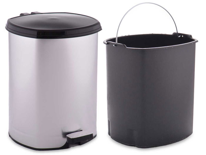 Berilo Papelera de Plástico con Pedal Plateada 6 Litros, Dimensiones 21x26x23.5 cm (Set de 6)