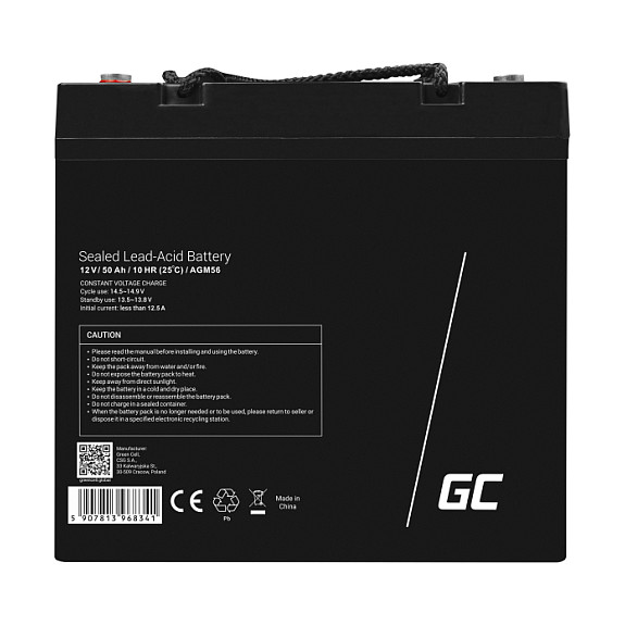 Green Cell Batería AGM 50Ah 12V Sin Mantenimiento Negro