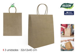 Algon Set-3 Bolsa Papel Kraft 32x12x40 cm (24 Unidades)