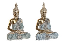 DKD Home Decor Figura Buda Oriental Azul Turquesa Resina 23 x 34 x 13 cm (2 Unidades)