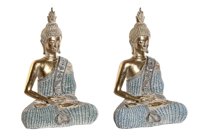 DKD Home Decor Figura Buda Oriental Azul Turquesa Resina 23 x 34 x 13 cm (2 Unidades) DKD Home Decor Figura Buda Oriental Azul Turquesa Resina 23 x 34 x 13 cm (2 Unidades)