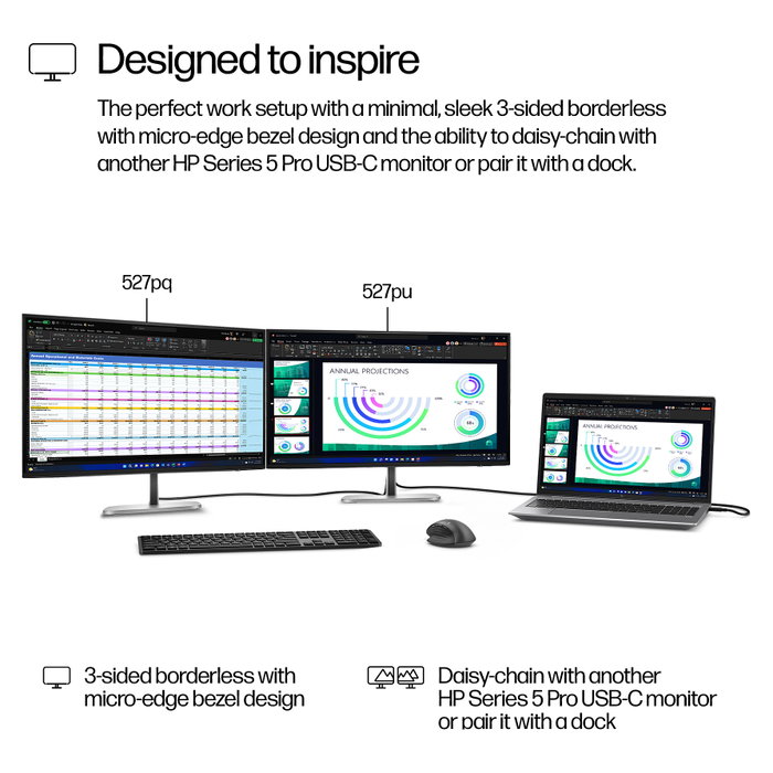 HP Pro 527pq Monitor de 27 Pulgadas (68.6 cm) QHD 2560 x 1440 IPS 5ms 100Hz 16:9 con USB-C Hub, HDMI, DisplayPort, USB 3.2, VESA, Negro/Plata