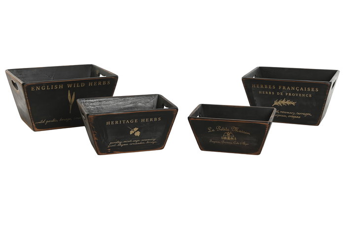 DKD Home Decor 1c24 Set de 4 Cajas Tradicionales de Madera de Abeto Negras con Asa para Almacenaje y Decoración 22 x 18 x 35 cm