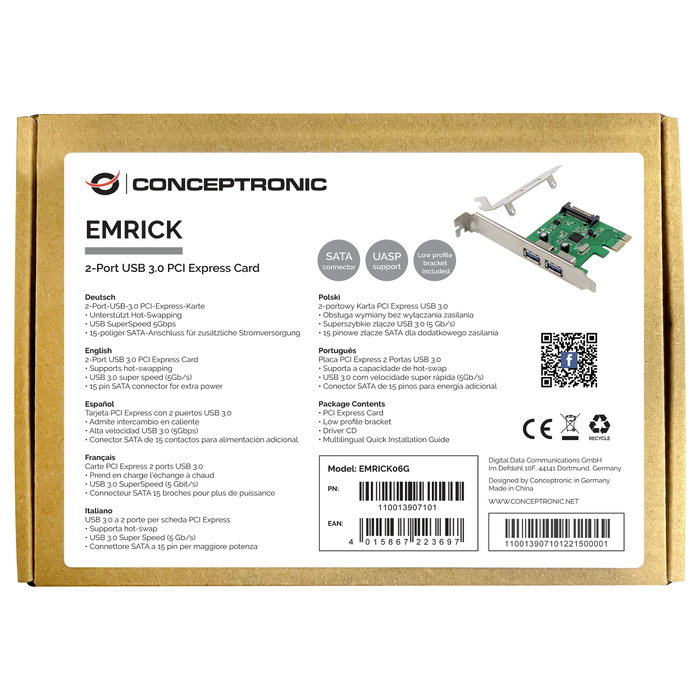 Conceptronic EMRICK06G Tarjeta PCIe con 2 puertos USB 3.2 Gen 1 Conceptronic EMRICK06G Tarjeta PCIe con 2 puertos USB 3.2 Gen 1