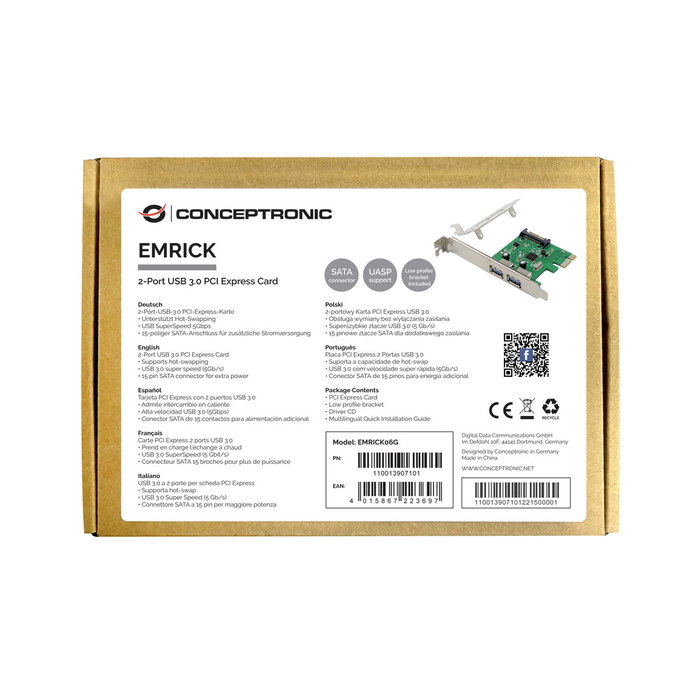 Conceptronic EMRICK06G Tarjeta de expansión PCIe con 2 puertos USB 3.2 Gen 1