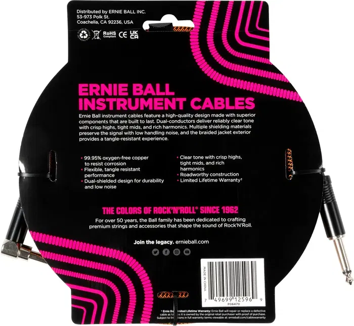Ernieball Cable para Instrumento Trenzado Jack-Jack SA 3 Metros Naranja/Negro Ernieball Cable para Instrumento Trenzado Jack-Jack SA 3 Metros Naranja/Negro
