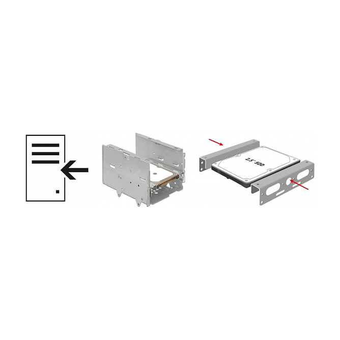 DeLOCK Einbausatz 18282 para disco duro 2.5 pulgadas a bahía 3.5 pulgadas, kit de instalación con tornillos, color plata
