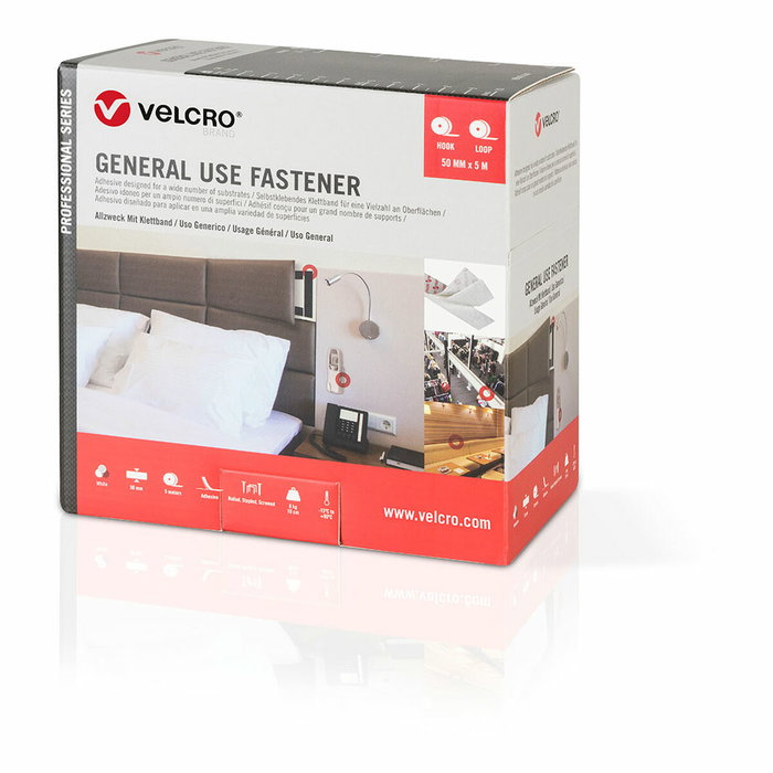 Velcro® Cinta de gancho y bucle adhesiva blanca 50mm x 5 m