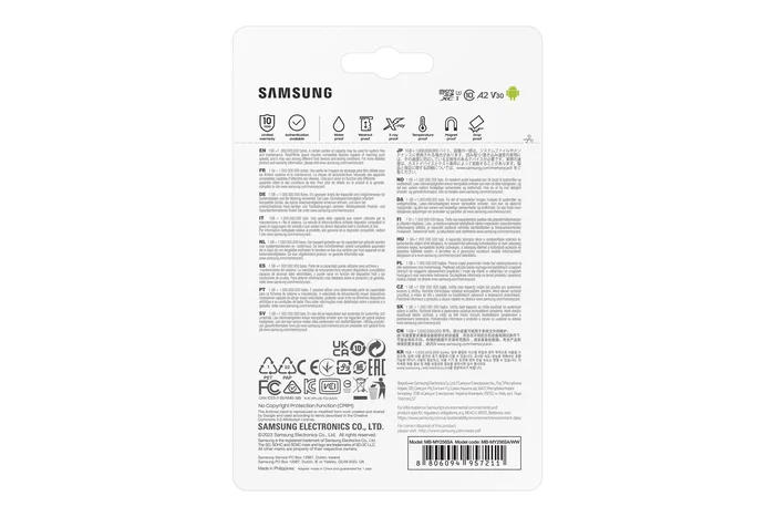 Samsung MB-MY256S 256 GB MicroSDXC UHS-I Tarjeta de Memoria 200 MB/s Clase U3 V30 A2 Resistente al Agua y Rayos X