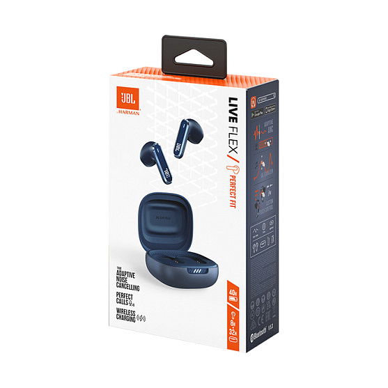 JBL LIVE Flex Auriculares Inalámbricos Bluetooth 5.3 con Cancelación Activa de Ruido (ANC), IP54, 40h Batería, Azul