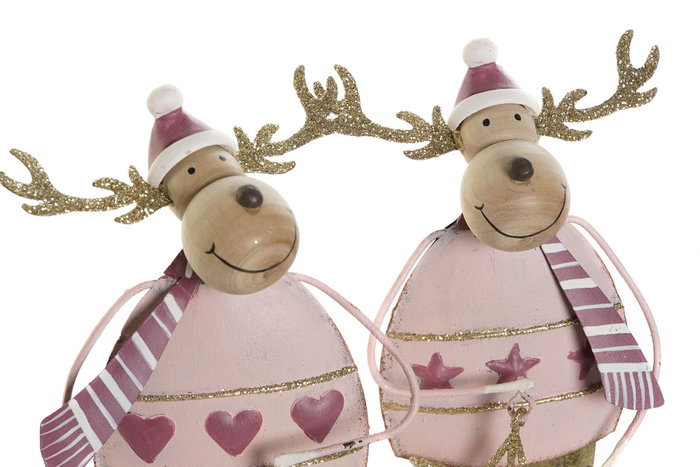 DKD Home Decor Figura de Metal Reno Rosa Palo Surtido