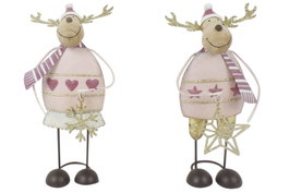 DKD Home Decor Figura de Metal Reno Rosa Palo Surtido