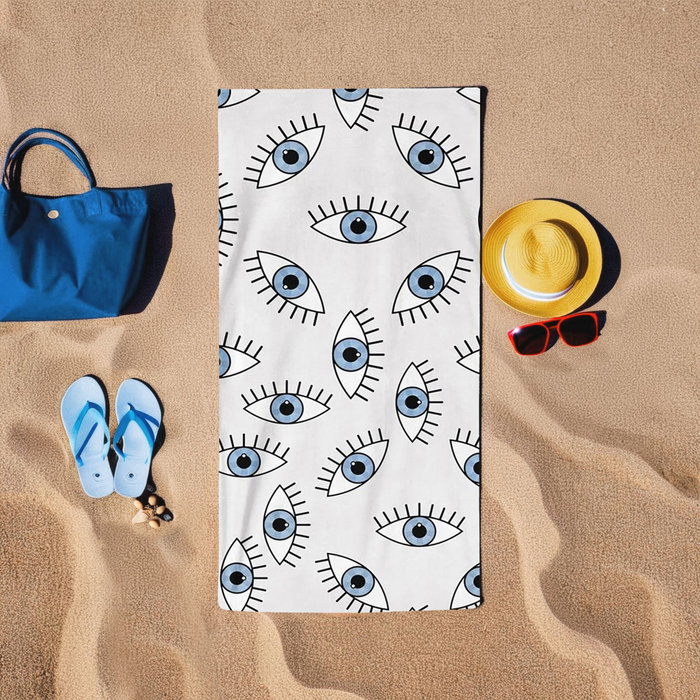 Mijölnir Toalla de Playa Blue Eyes - Blanca y Azul - 60% Algodón 40% Poliéster - 75 x 150 cm