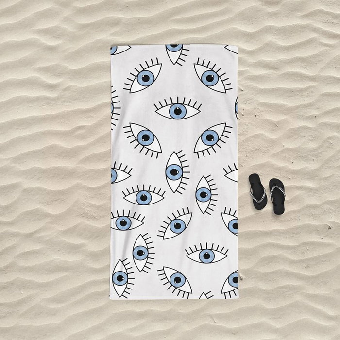 Mijölnir Toalla de Playa Blue Eyes - Blanca y Azul - 60% Algodón 40% Poliéster - 75 x 150 cm