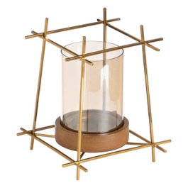 Ixia Portavelas Oro-marrón Metal-madera 20 x 20 x 23 cm