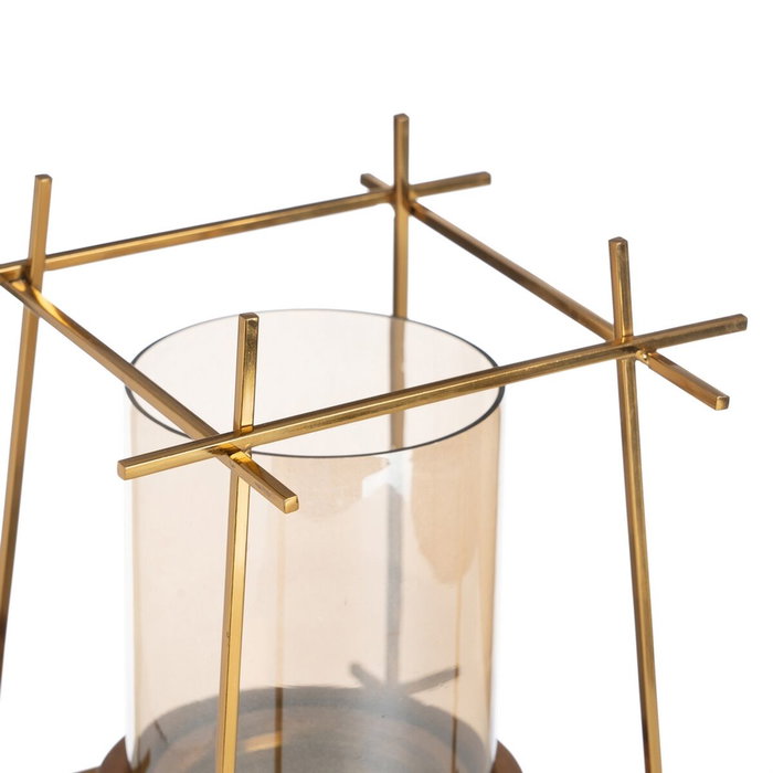 Ixia Portavelas Oro-marrón Metal-madera 20 x 20 x 23 cm