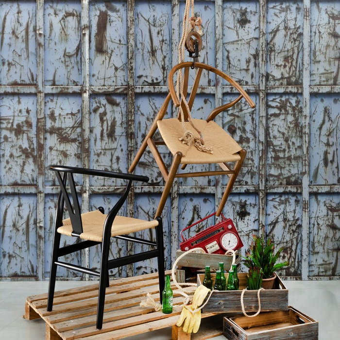 Ixia Silla de Salón de Madera de Olmo Marrón con Asiento de Ratán