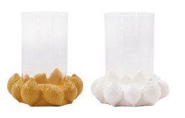 DKD Home Decor Portavelas Moderno Amarillo Blanco Cerámica Cristal 16 x 18.5 x 16 cm (4 Unidades)